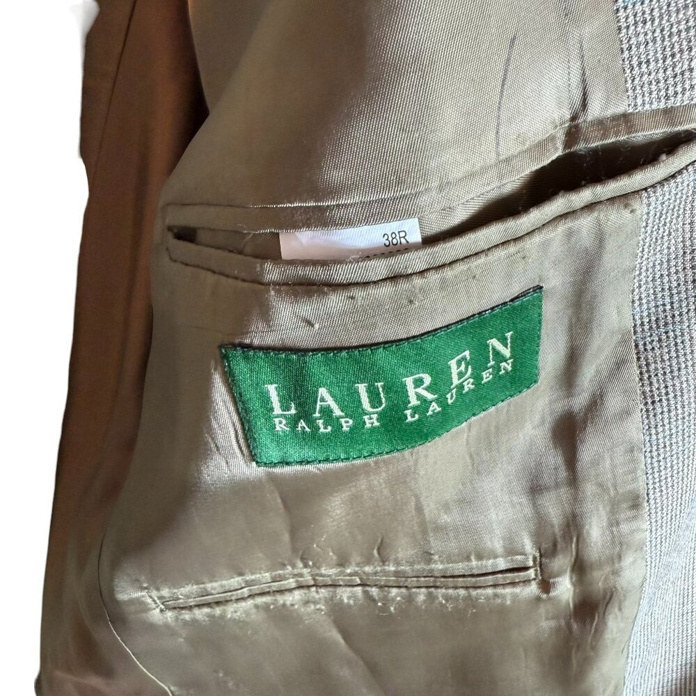 Lauren Ralph Lauren Men's Blazer Silk Wool Blend Brown Check Pattern, 38R - Picture 10 of 11